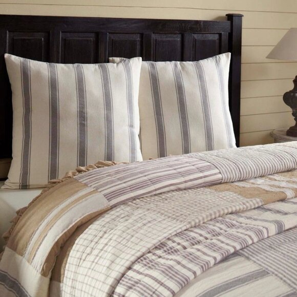 NEW SET OF 2 TWO Grey Striped Cottagecore Country Farmhouse House Throw Pillows - Picture 7 of 9